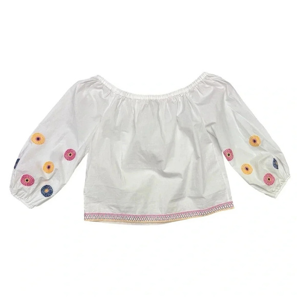 Madewell Embroidered Off-the-Shoulder White Top Floral Boho Crop Relaxed Fit - Picture 8 of 11